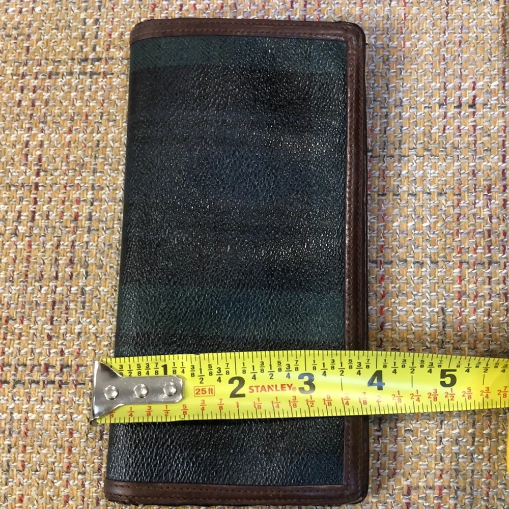 RALPH LAUREN Blue Green Black Watch Plaid Long Bifold Wallet with Coin Section